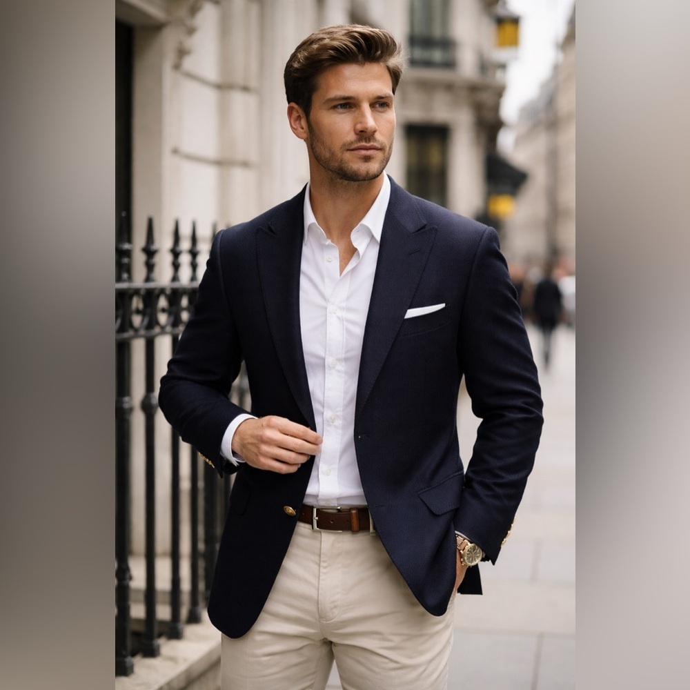 Alexandre London Savile Row Navy Wool Blazer Gold Crest Buttons UK 52 Preppy